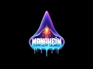 Logoen til Manaheim, som består av en trollmann-hette med et stearinlys på innsiden og teksten "Manaheim". Fargepaletten er lilla og lys blå, med innslag av oransje og hvit.